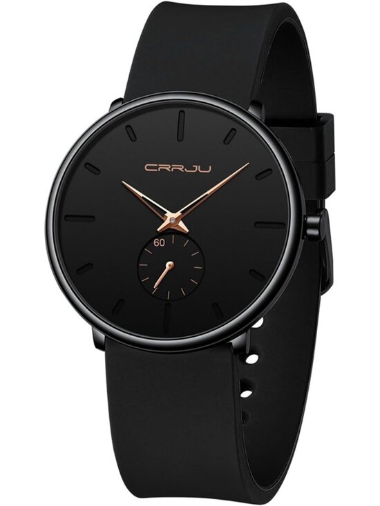 Unisex Black Rose Casual Stylish Ultra Thin Silicone Band Waterproof Wristwatch